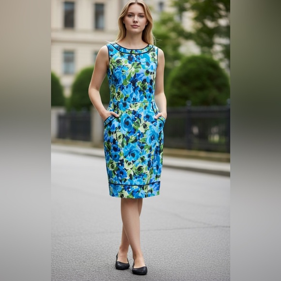 AGB Floral Blue and Green Dress - Picture 4 of 4